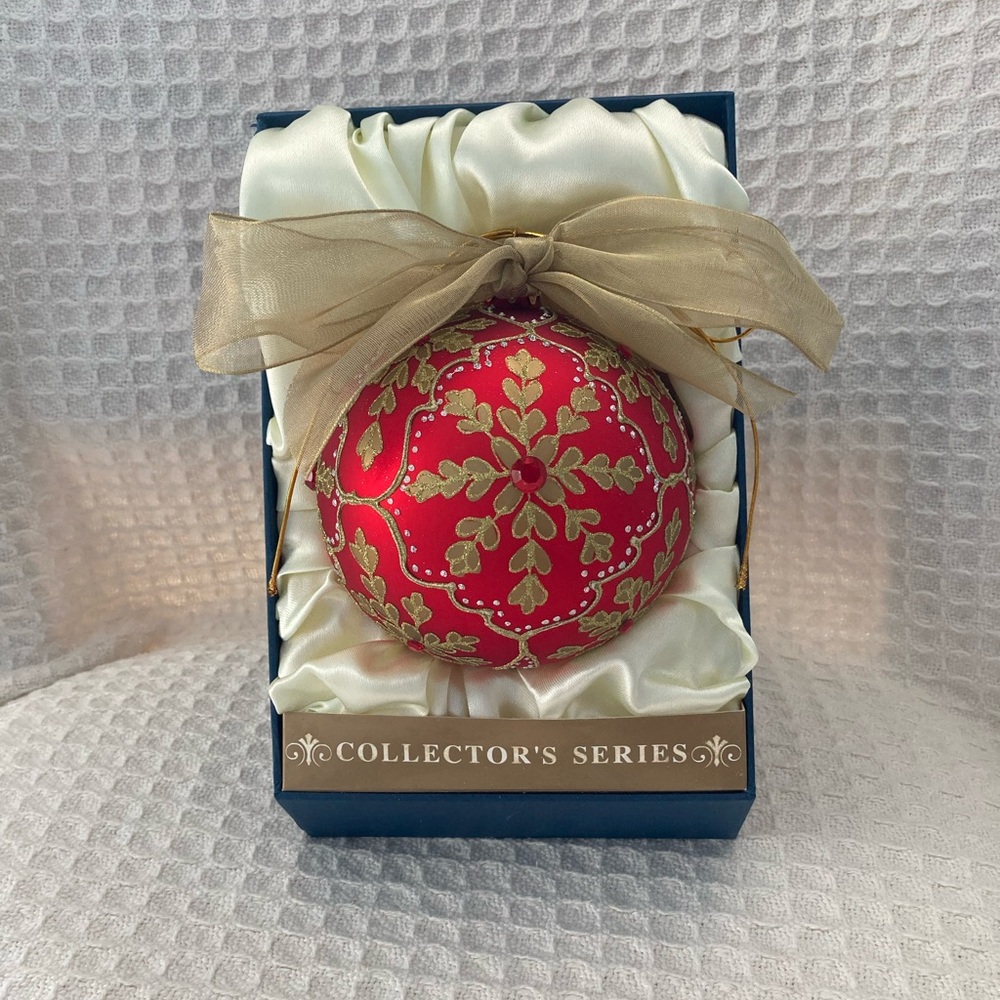 Collectors Series Oversized Red Christmas Ball Ornament With Gold Trim